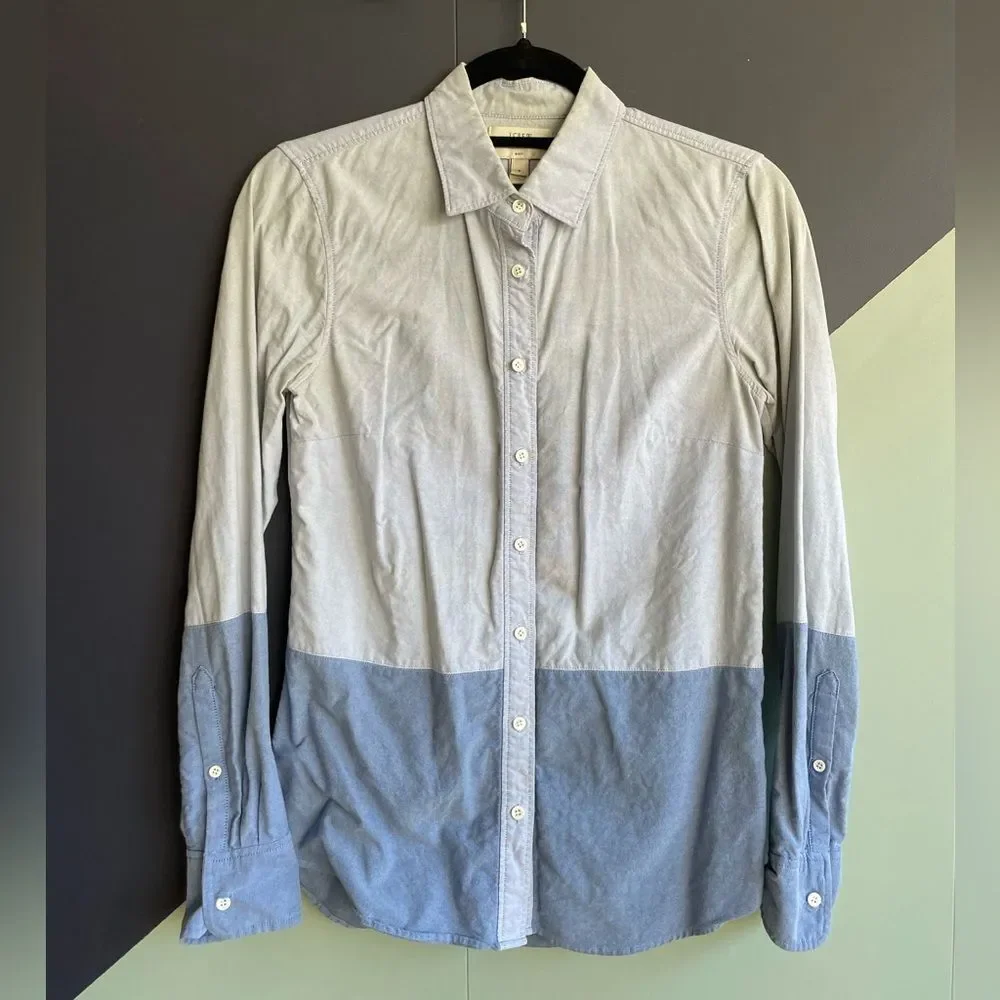 J Crew Blue Colorblock Boy Fit Oxford, Sz 0, Fits XS